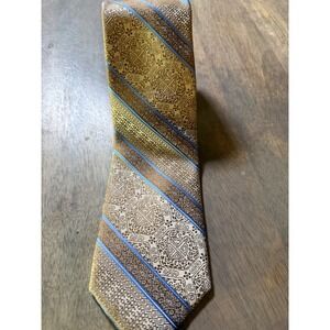Steve Harvey Mens Necktie Geometric Striped Jacquard Gold Brown Blue OS